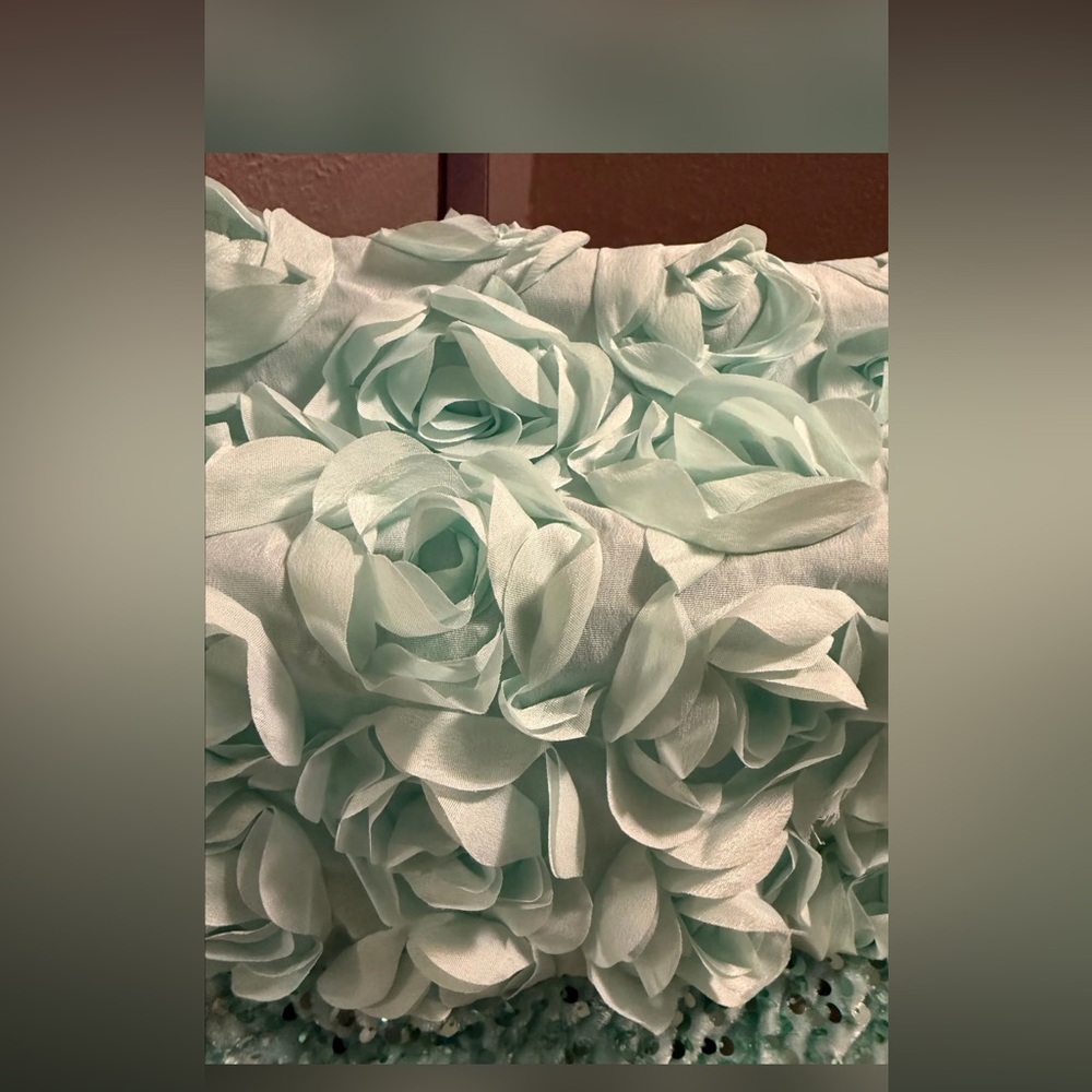 Chic Strapless Mint Dress with Floral Accents - Picture 2 of 5
